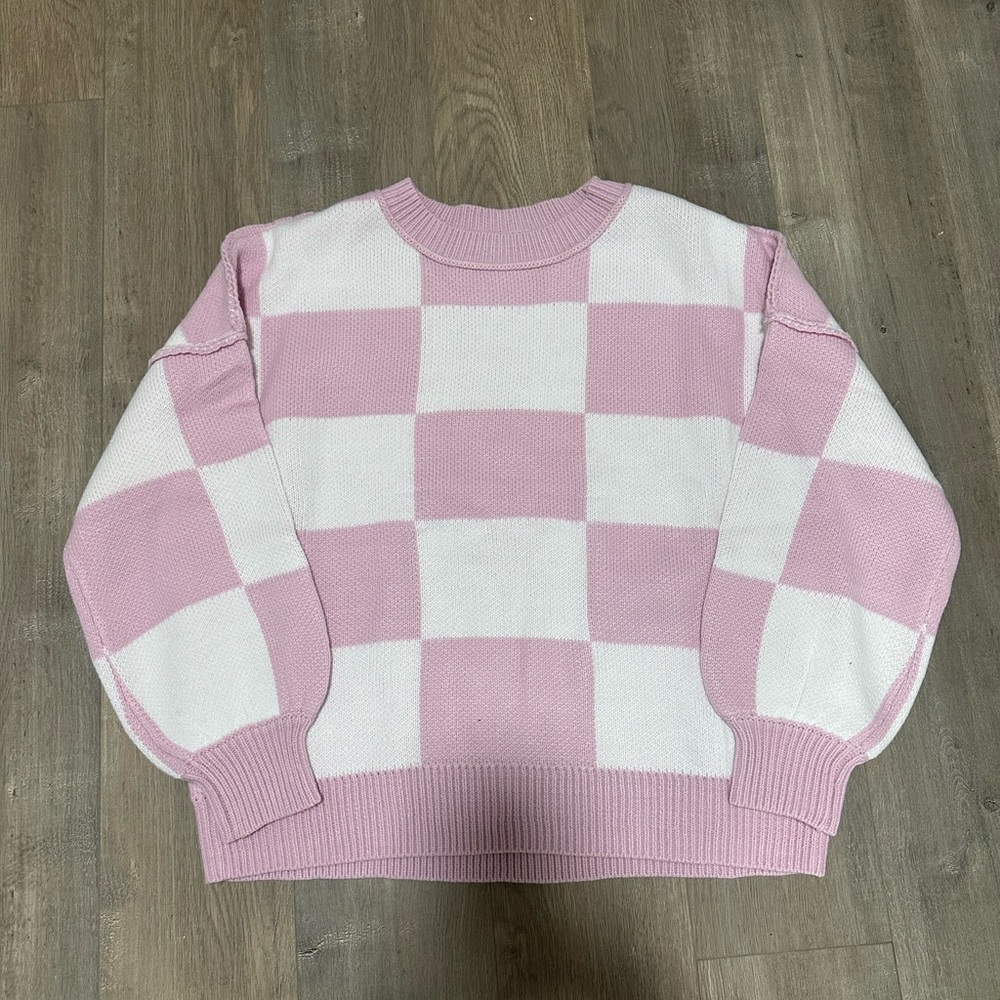 Pink and White Checkered Sweater